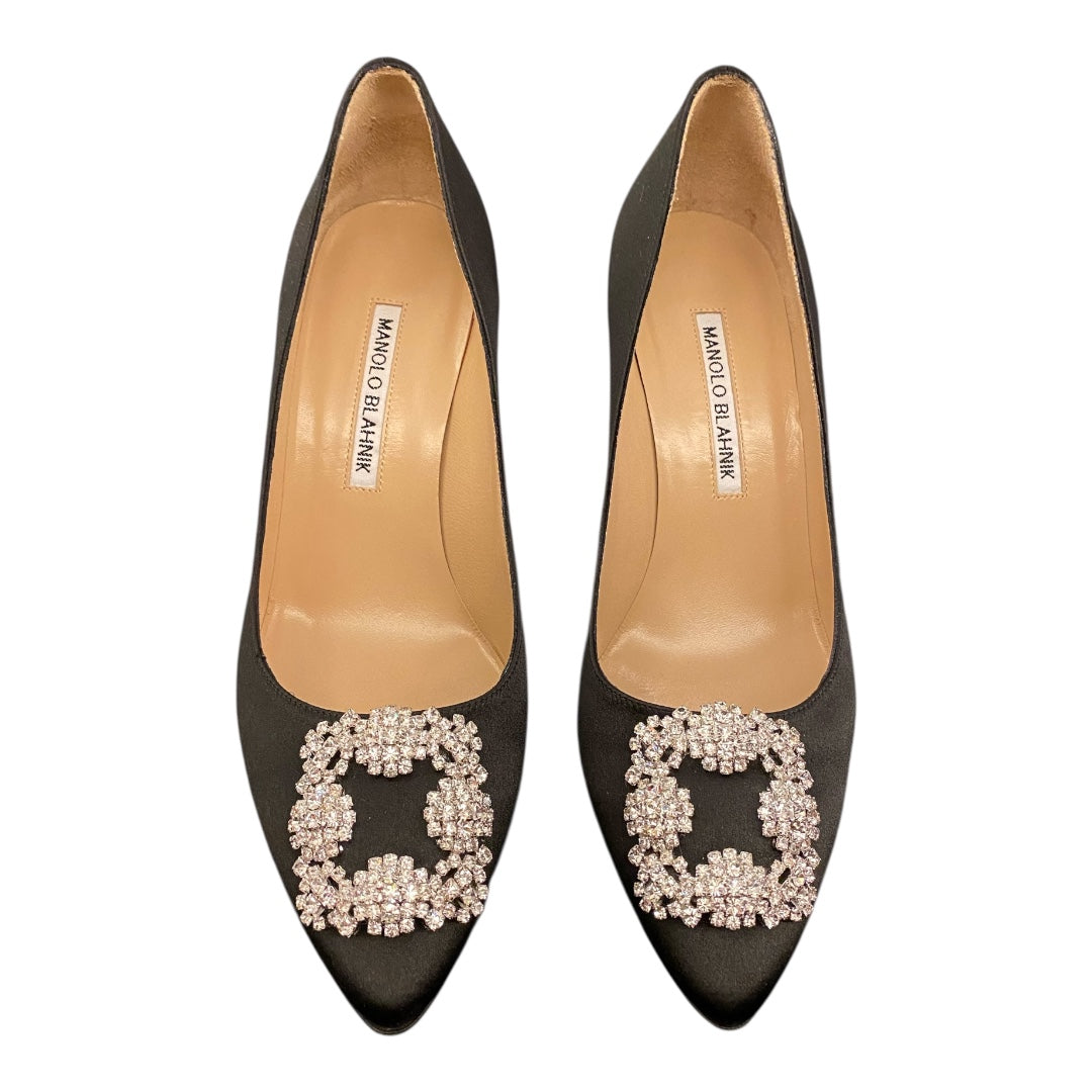 MANOLO BLAHNIK Hangisi 70 Crystal-Embellished Satin Pumps Size 38