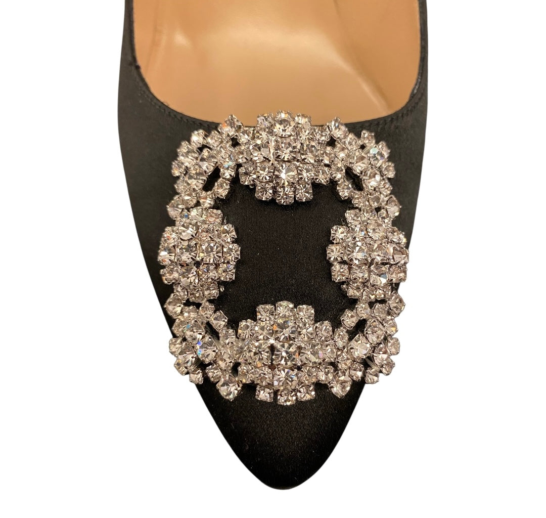 MANOLO BLAHNIK Hangisi 70 Crystal-Embellished Satin Pumps Size 38