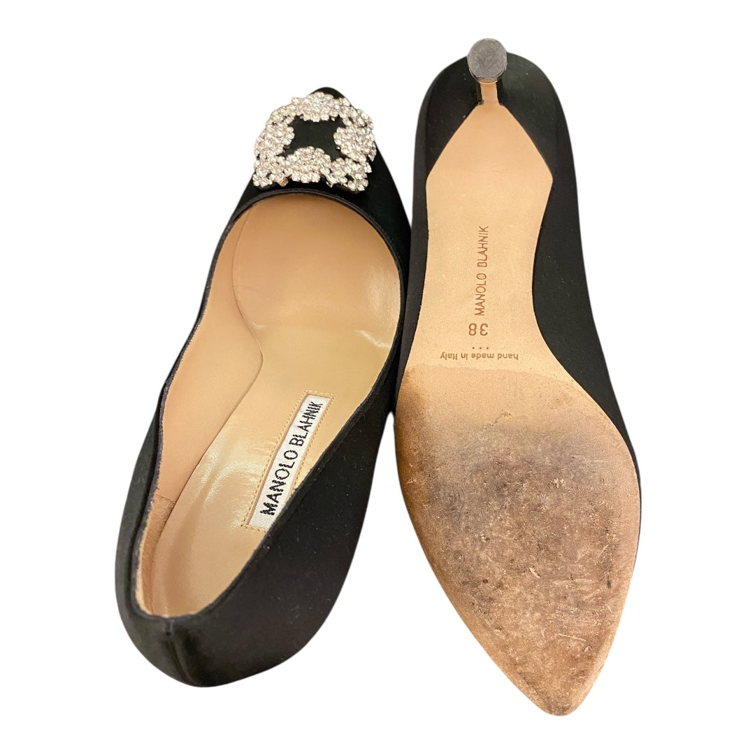 MANOLO BLAHNIK Hangisi 70 Crystal-Embellished Satin Pumps Size 38