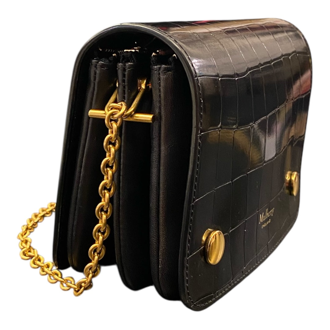 MULBERRY Small Clifton in Black Polished Embossed Croc Printed Leather