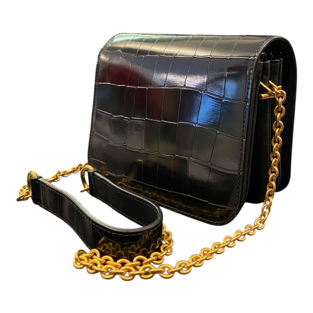 MULBERRY Small Clifton in Black Polished Embossed Croc Printed Leather