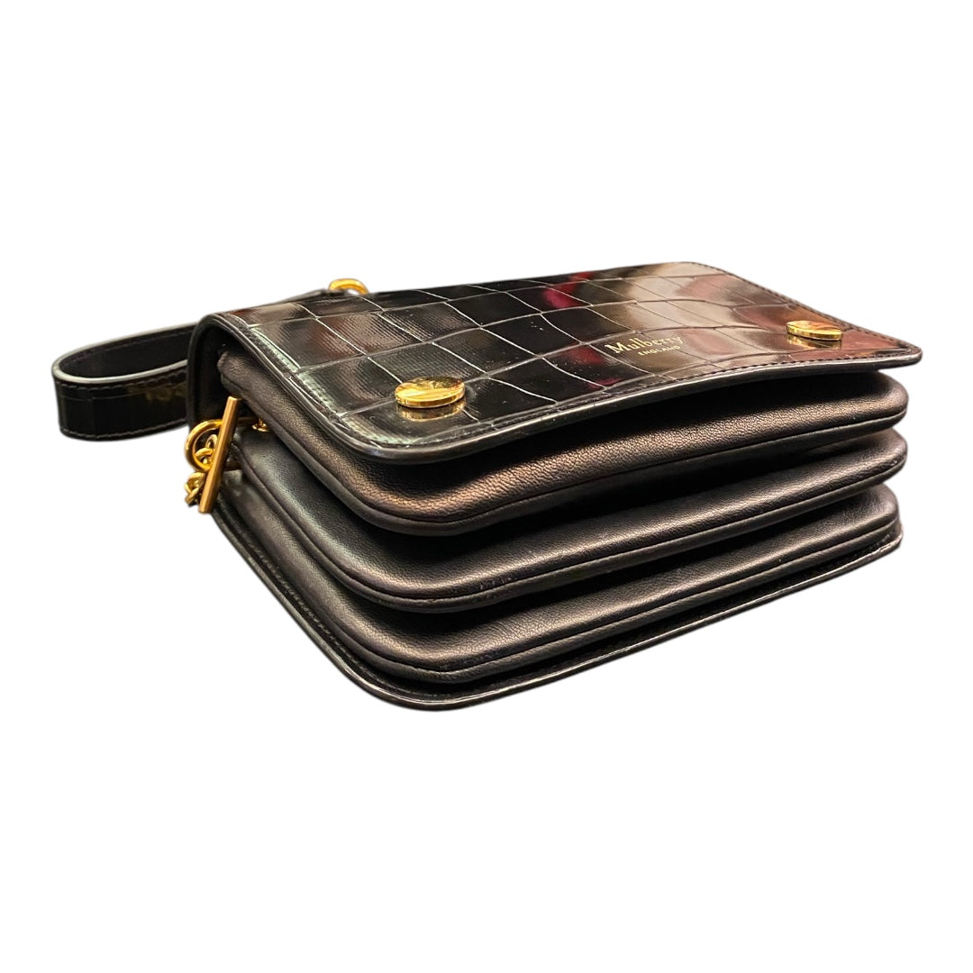 MULBERRY Small Clifton in Black Polished Embossed Croc Printed Leather