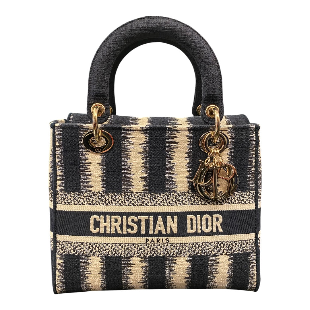 CHRISTIAN DIOR Canvas Medium D-Stripes Lady D-Lite in Blue