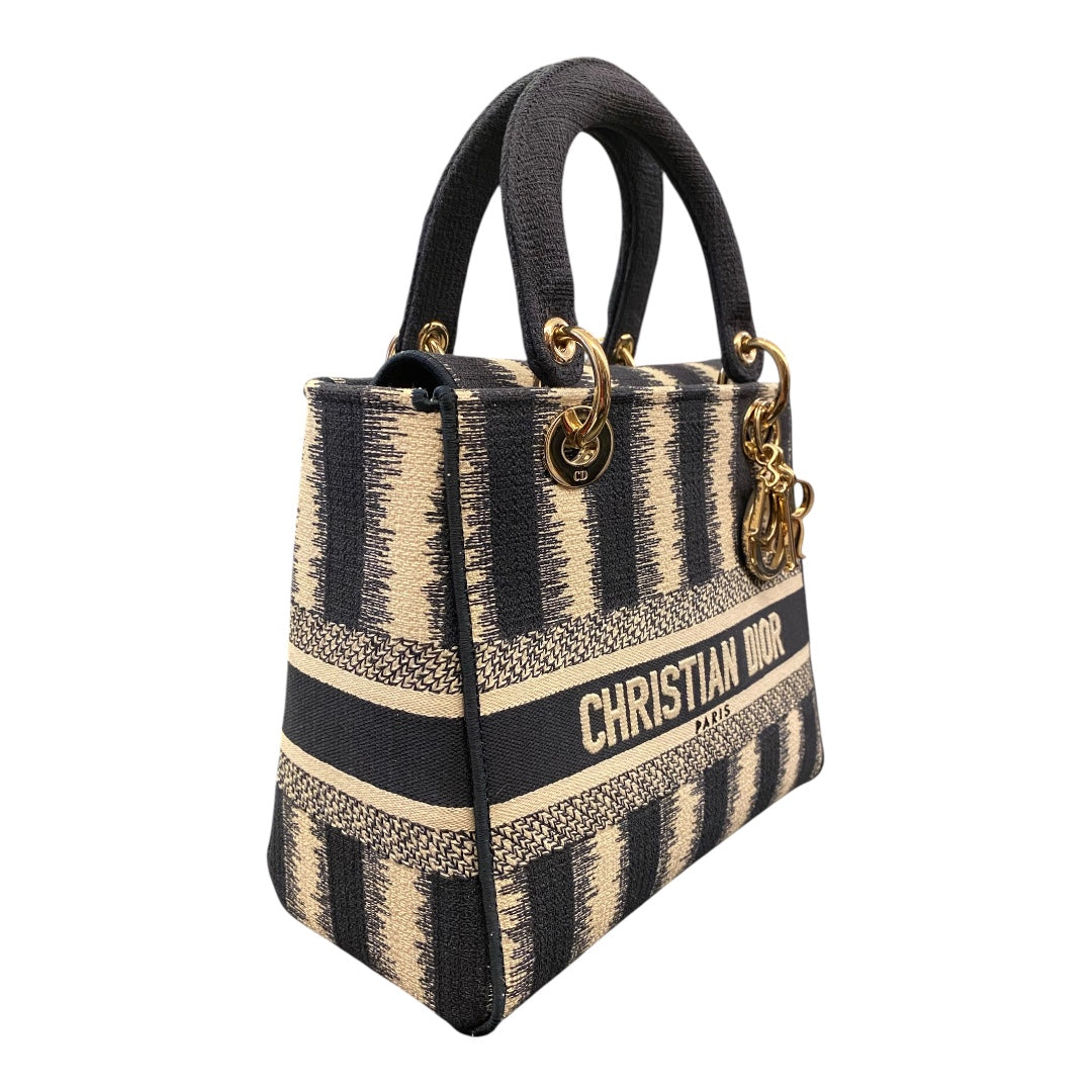 CHRISTIAN DIOR Canvas Medium D-Stripes Lady D-Lite in Blue