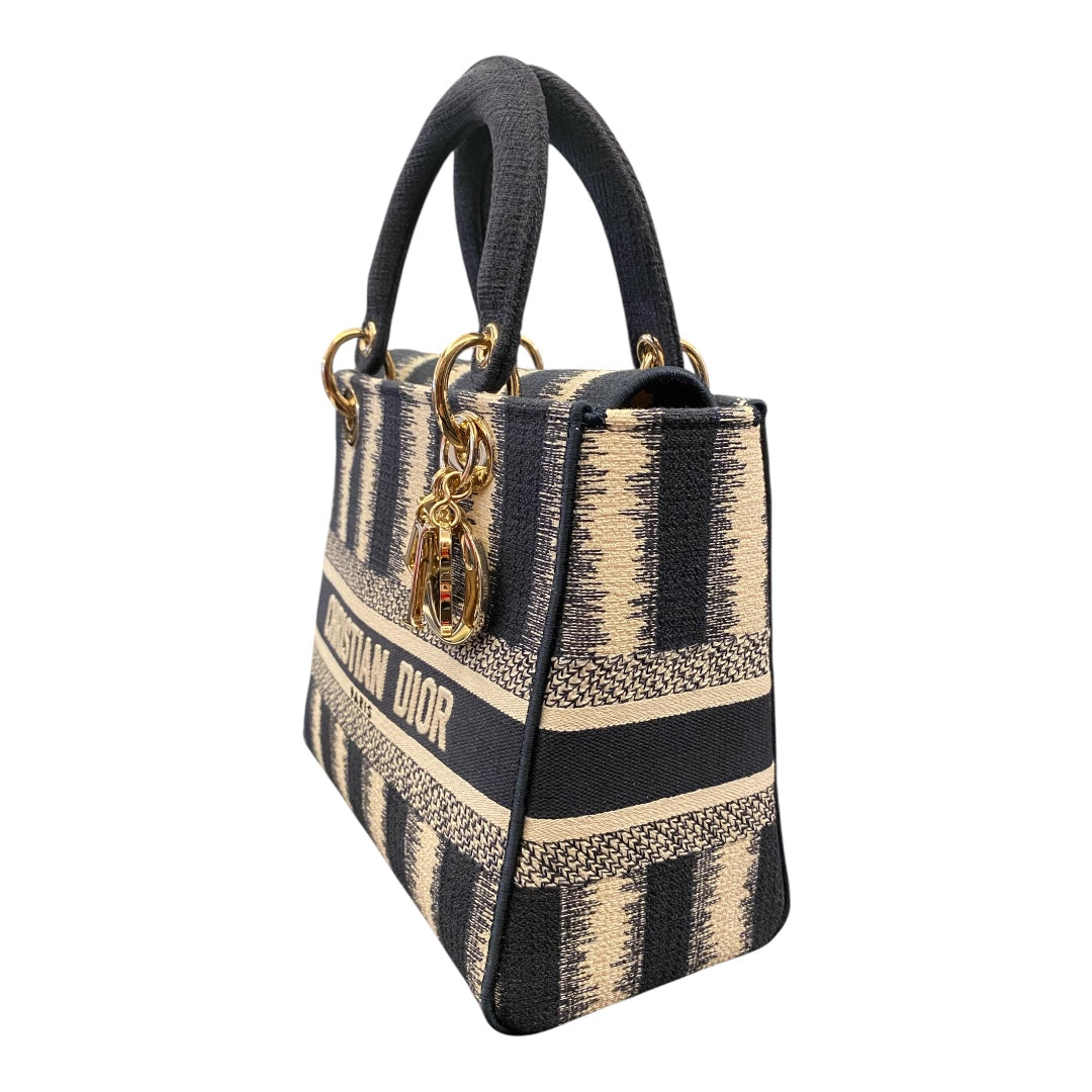 CHRISTIAN DIOR Canvas Medium D-Stripes Lady D-Lite in Blue