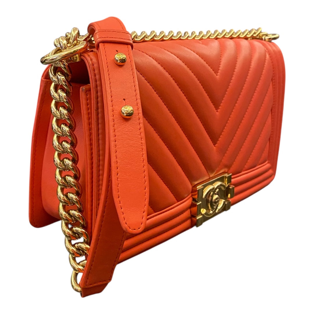 CHANEL Chevron Boy Medium Red Bag