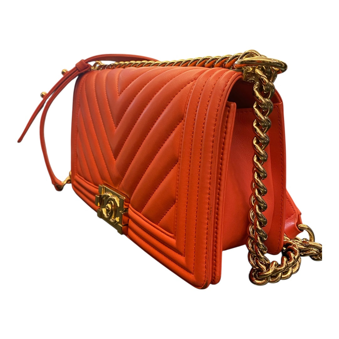 CHANEL Chevron Boy Medium Red Bag