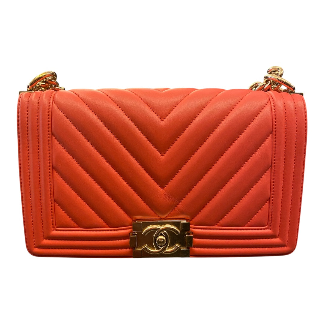 CHANEL Chevron Boy Medium Red Bag
