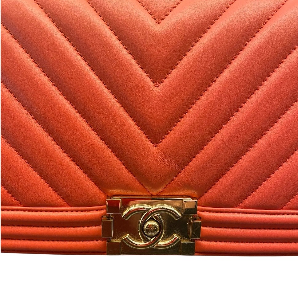 CHANEL Chevron Boy Medium Red Bag
