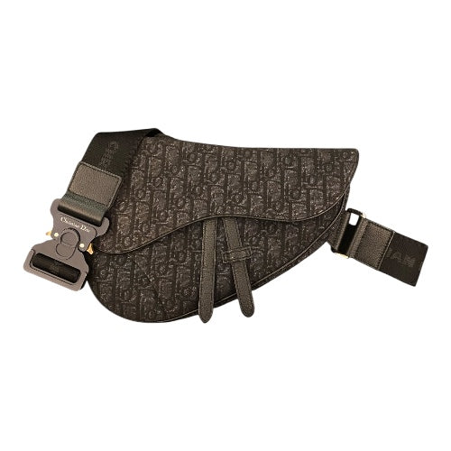 CHRISTIAN DIOR Black Oblique Jacquard Saddle Bag