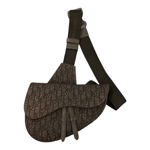 CHRISTIAN DIOR Black Oblique Jacquard Saddle Bag