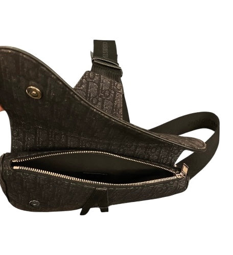 CHRISTIAN DIOR Black Oblique Jacquard Saddle Bag