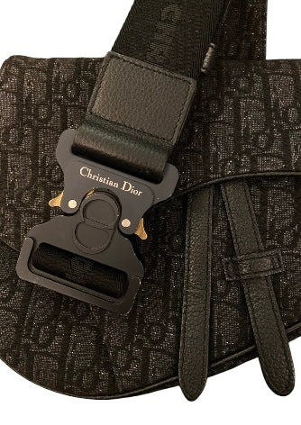 CHRISTIAN DIOR Black Oblique Jacquard Saddle Bag