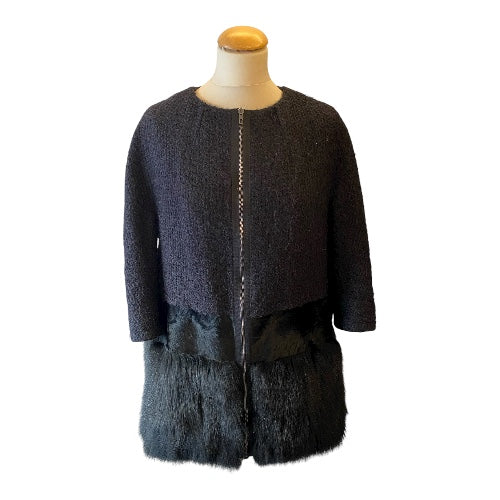 GIAMBATTISTA VALLI Fur Trimmed Tweed Jacket Size It 44 Eu 38