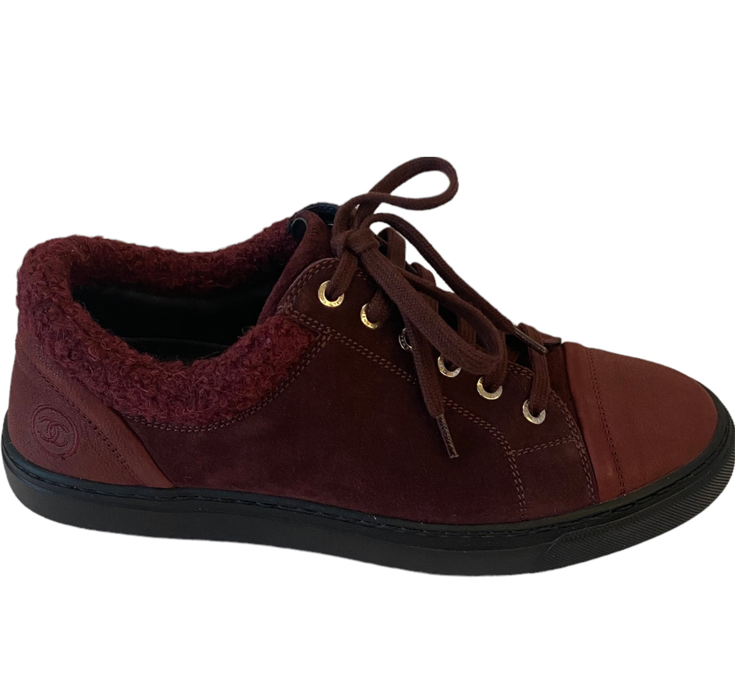 CHANEL Bordeaux Suede Sneakers Size 39