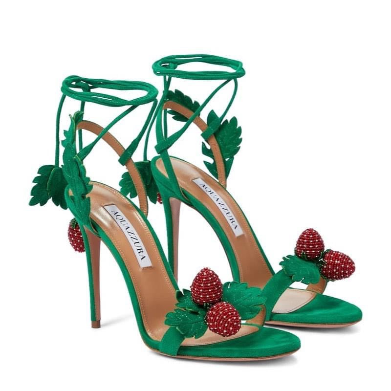 AQUAZZURA Green Suede Sandals Size 39,5