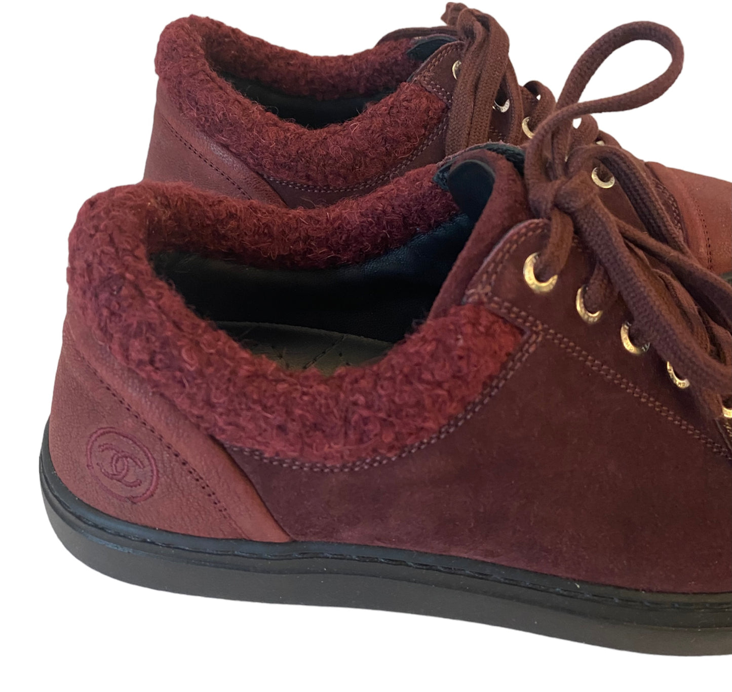 CHANEL Bordeaux Suede Sneakers Size 39