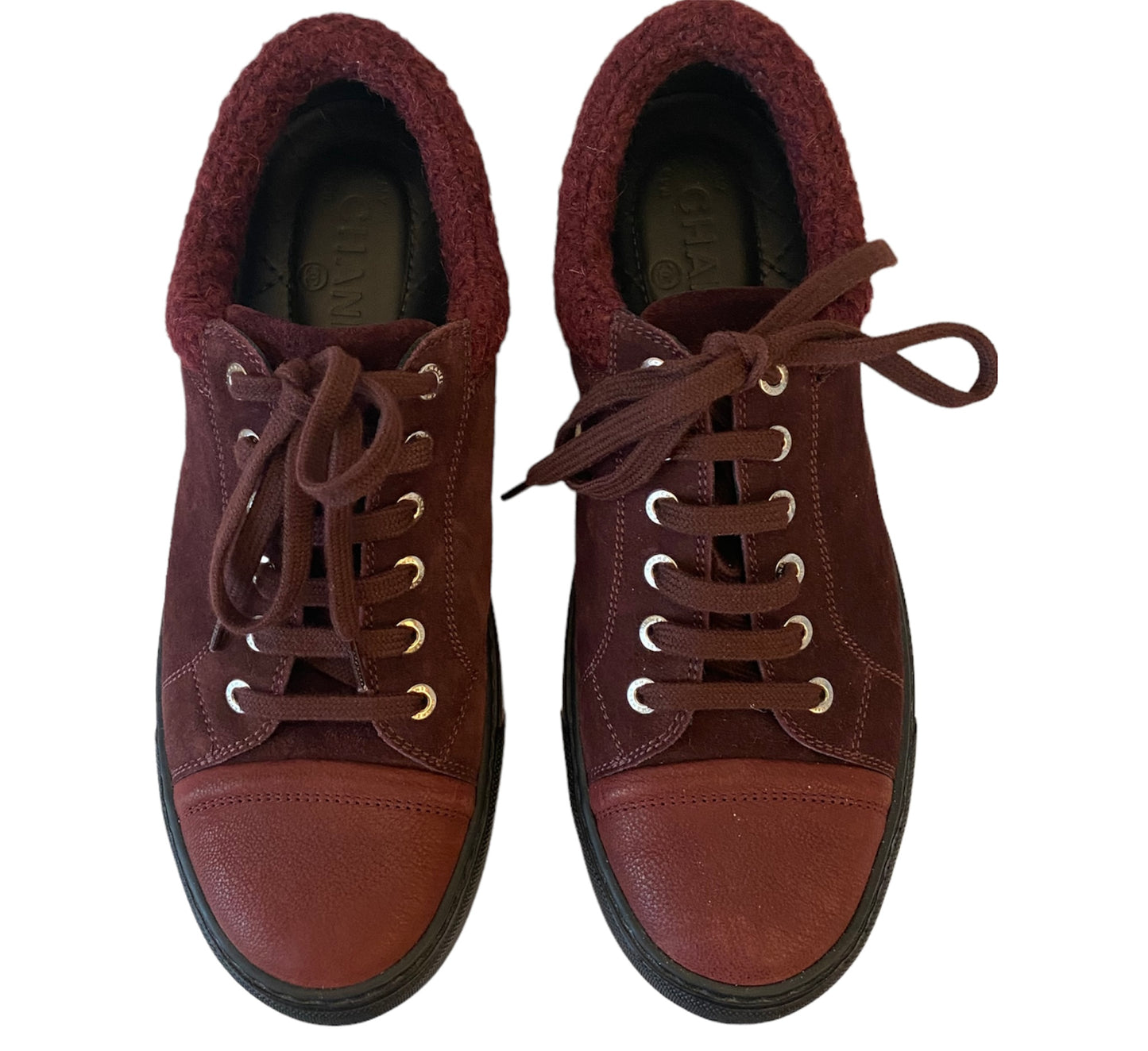 CHANEL Bordeaux Suede Sneakers Size 39