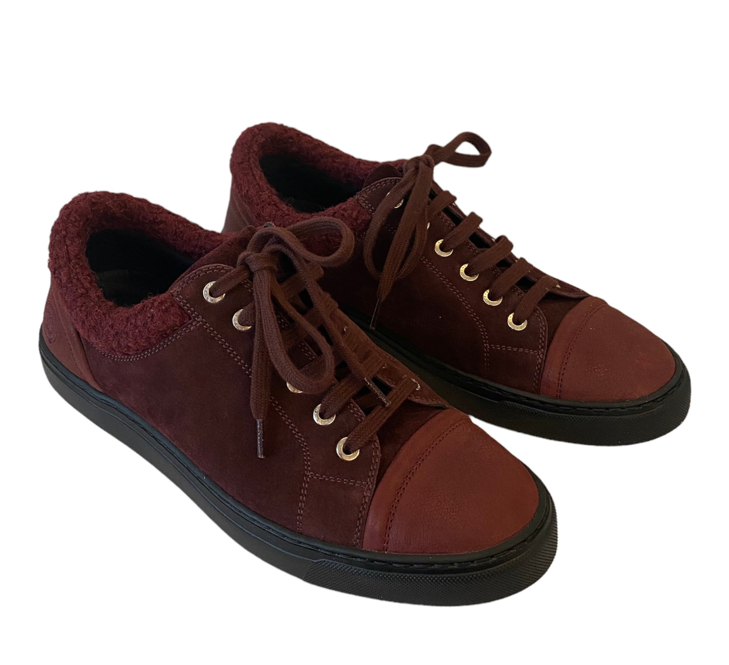 CHANEL Bordeaux Suede Sneakers Size 39