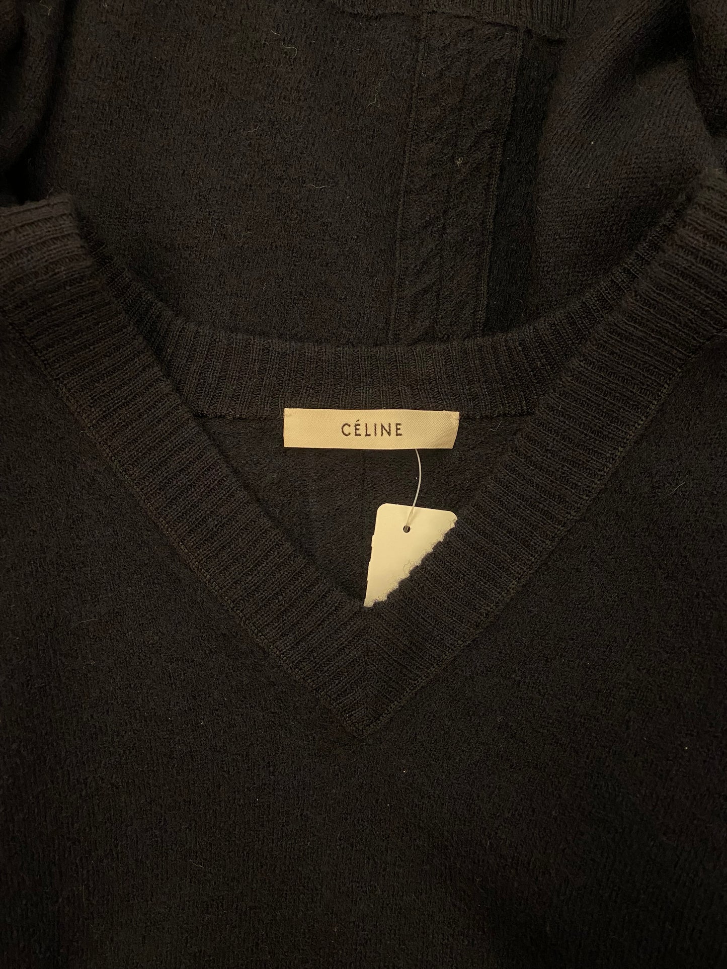 CÉLINE Navy Wool V-Neck Sweater Size M