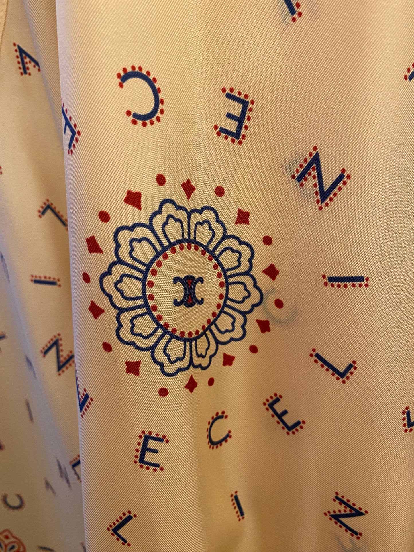CELINE Beige Print Twill Silk Shirt Size 36