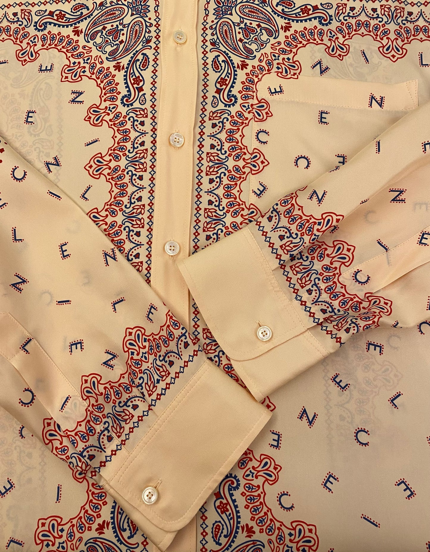 CELINE Beige Print Twill Silk Shirt Size 36