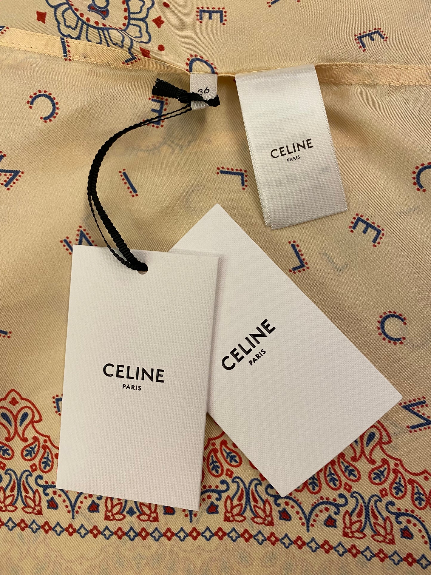 CELINE Beige Print Twill Silk Shirt Size 36