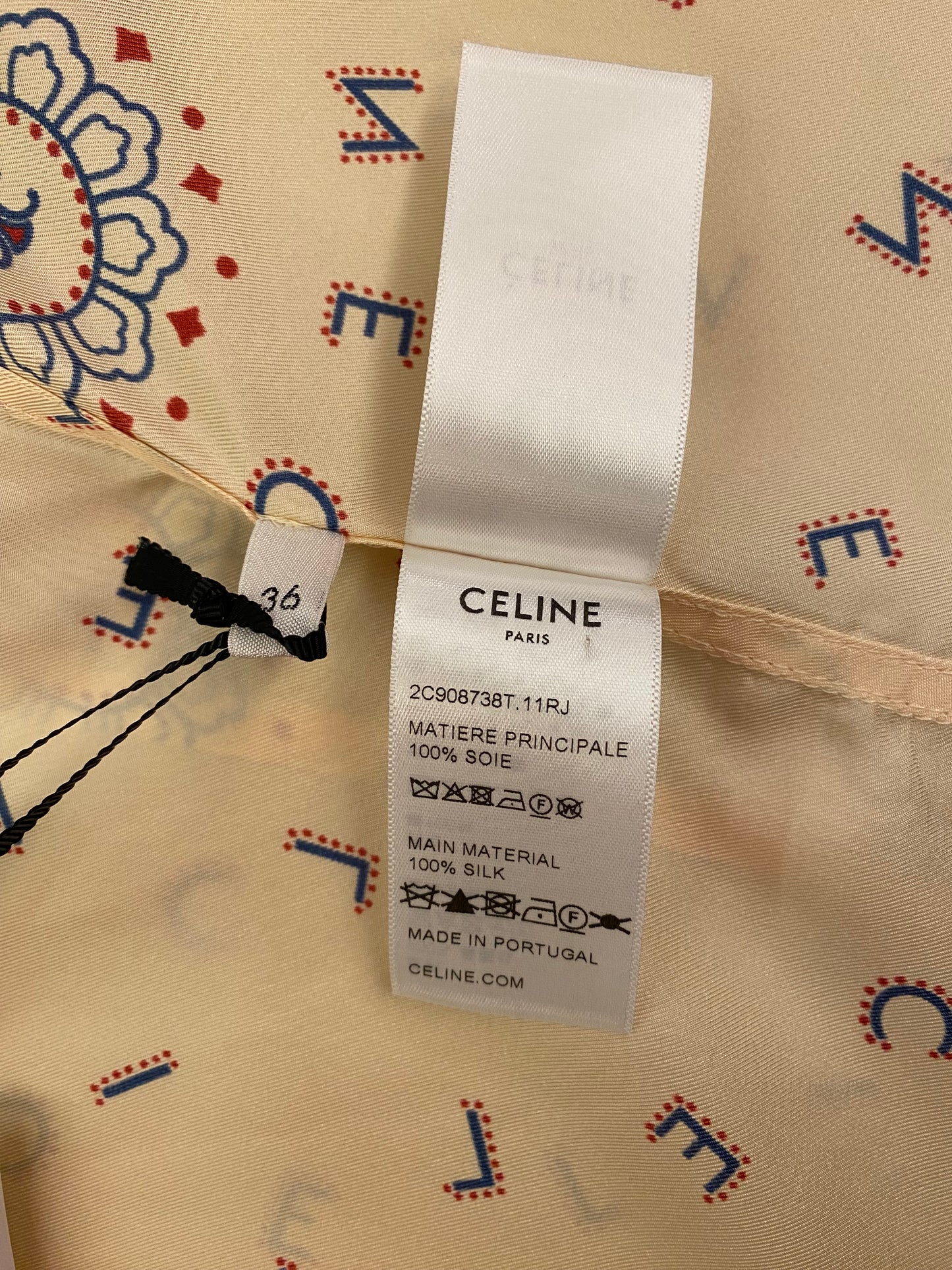 CELINE Beige Print Twill Silk Shirt Size 36