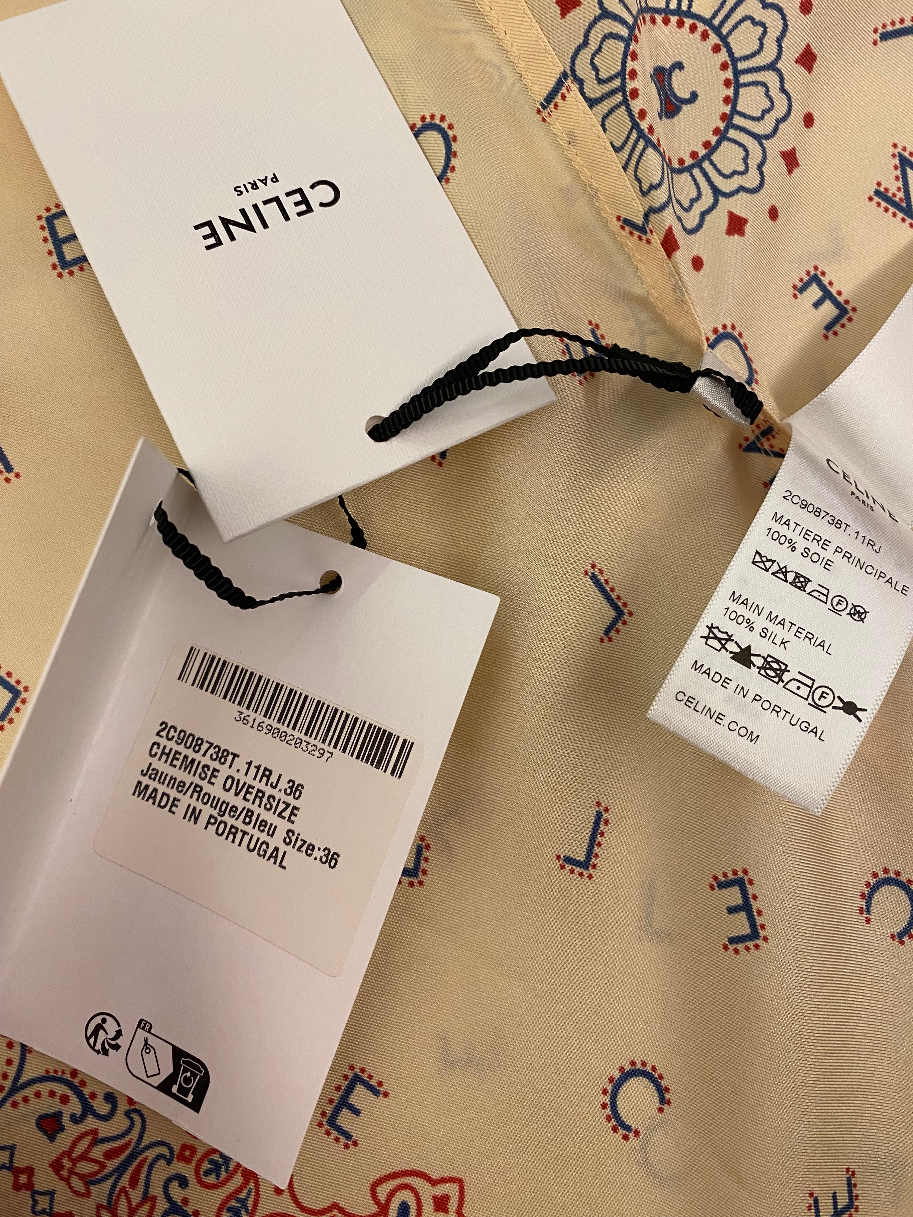 CELINE Beige Print Twill Silk Shirt Size 36 – Boutique Finest