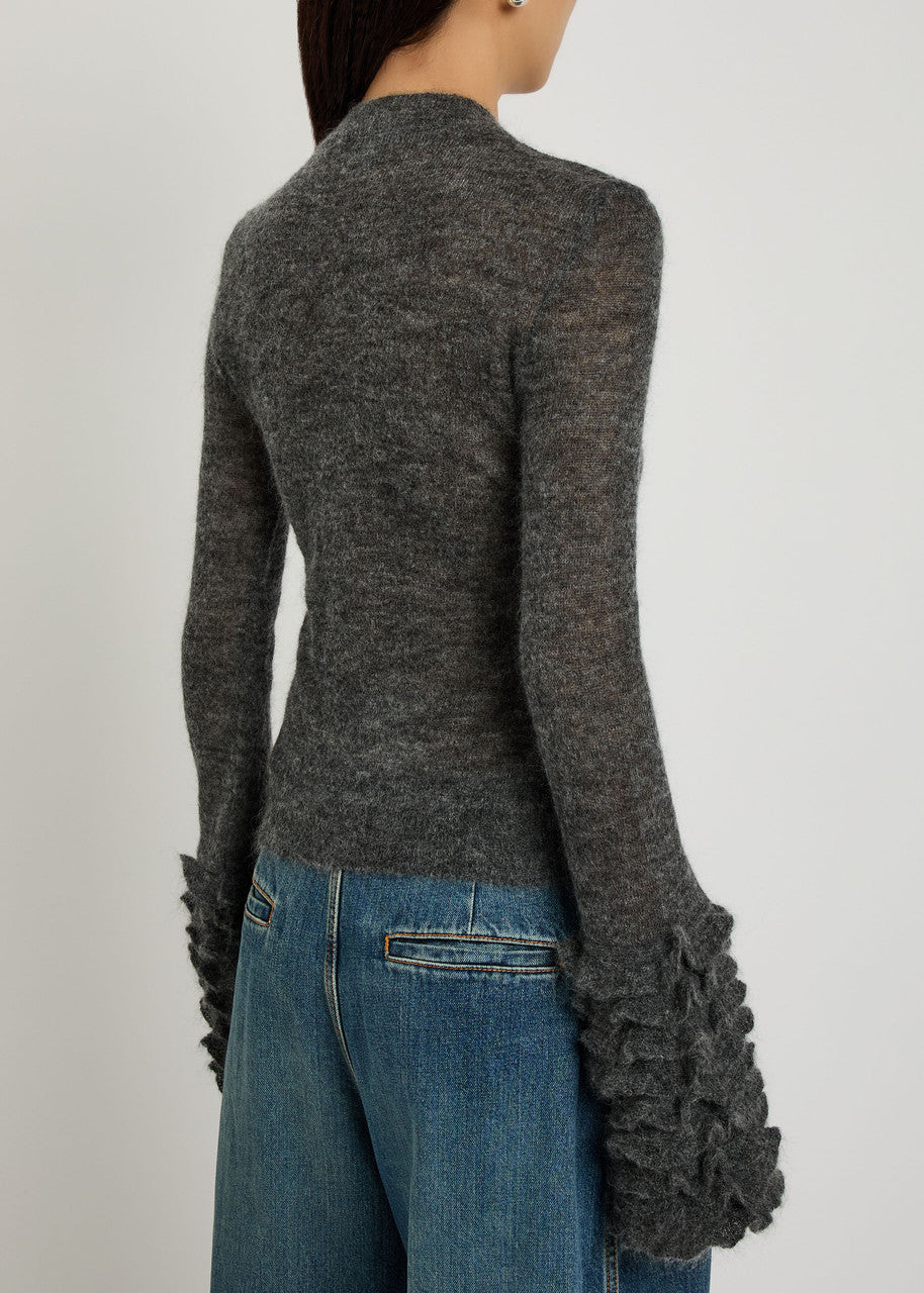ALAÏA Ruffled Mohair-Blend Sweater Size 38