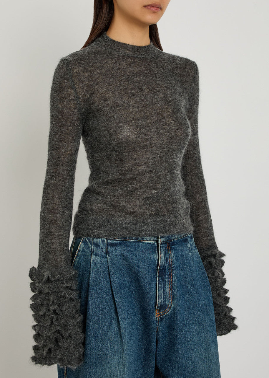 ALAÏA Ruffled Mohair-Blend Sweater Size 38