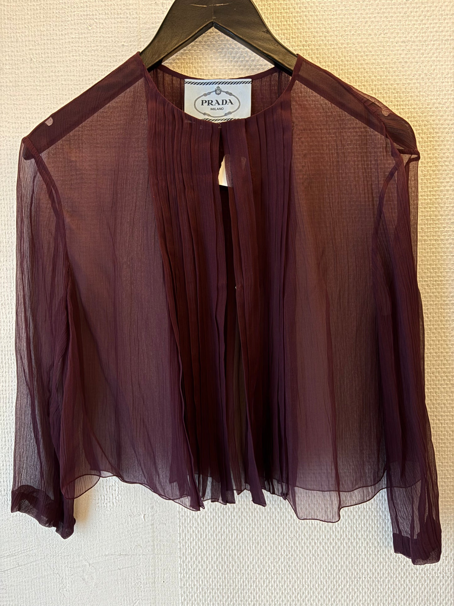 PRADA Sheer Pleated Silk Chiffon Crop Blouse Size S
