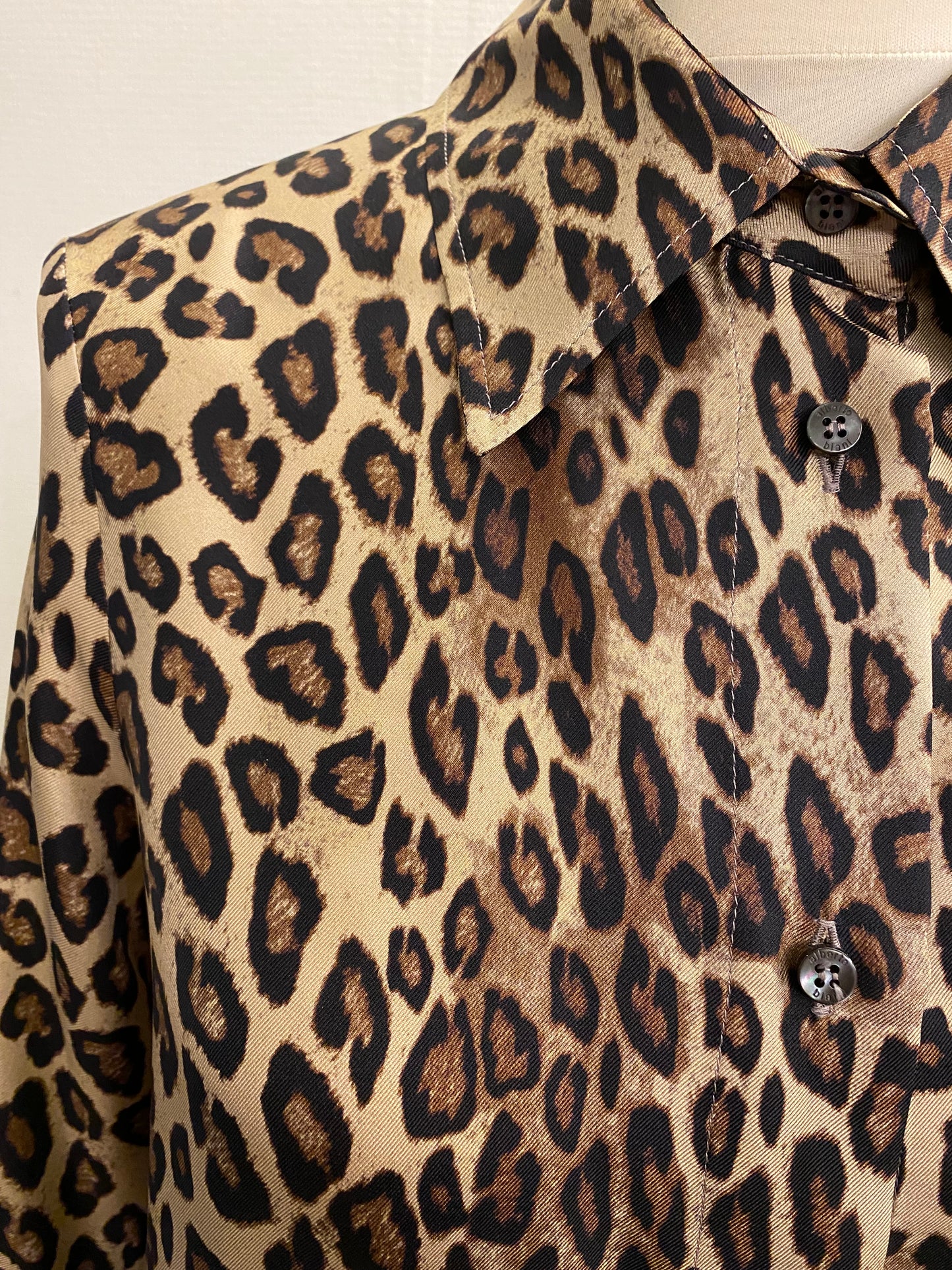 ALBERTO BIANI Leopard-Print Silk Shirt Size It 40