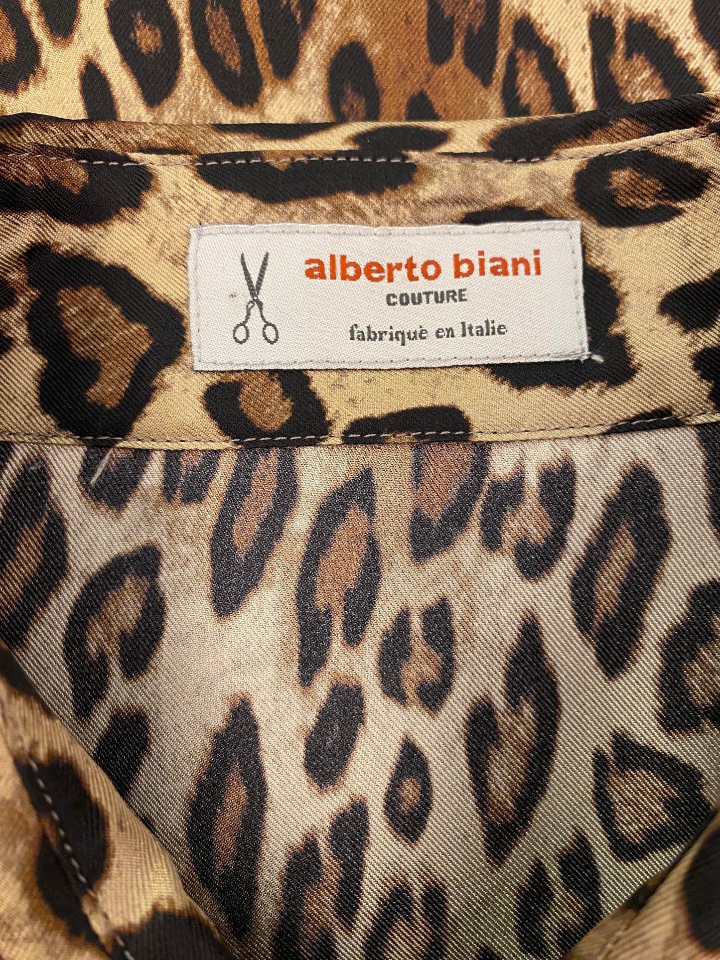 ALBERTO BIANI Leopard-Print Silk Shirt Size It 40