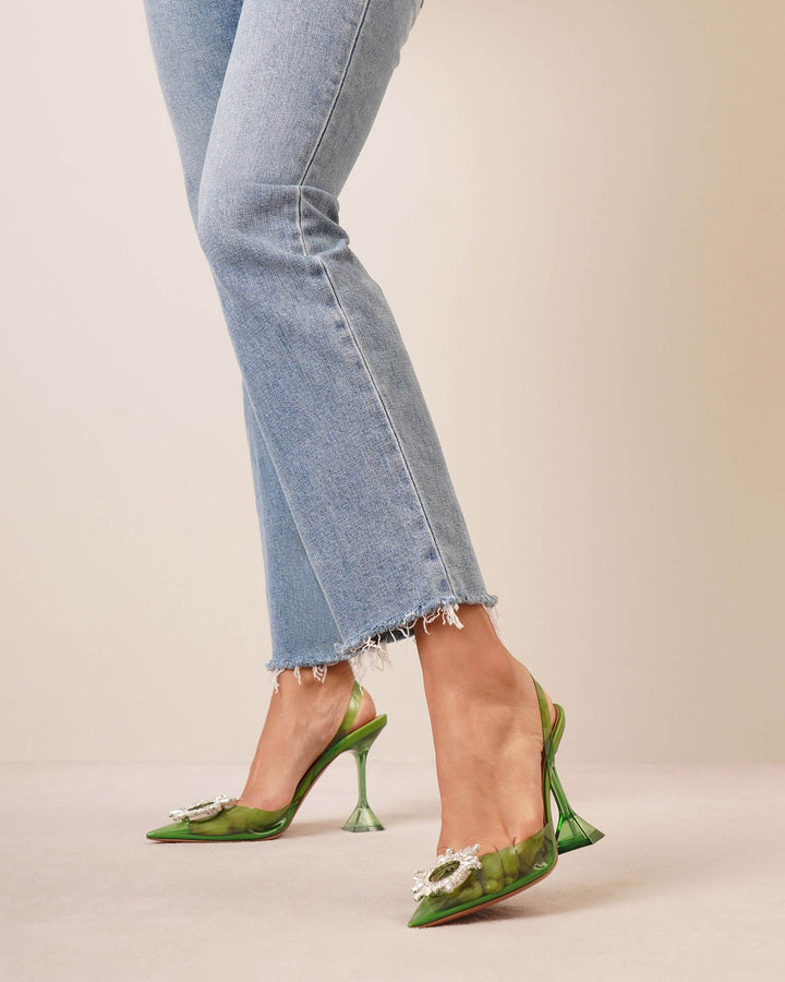 AMINA MUADDI Crystal Embellished Green PVC Pumps Size 40