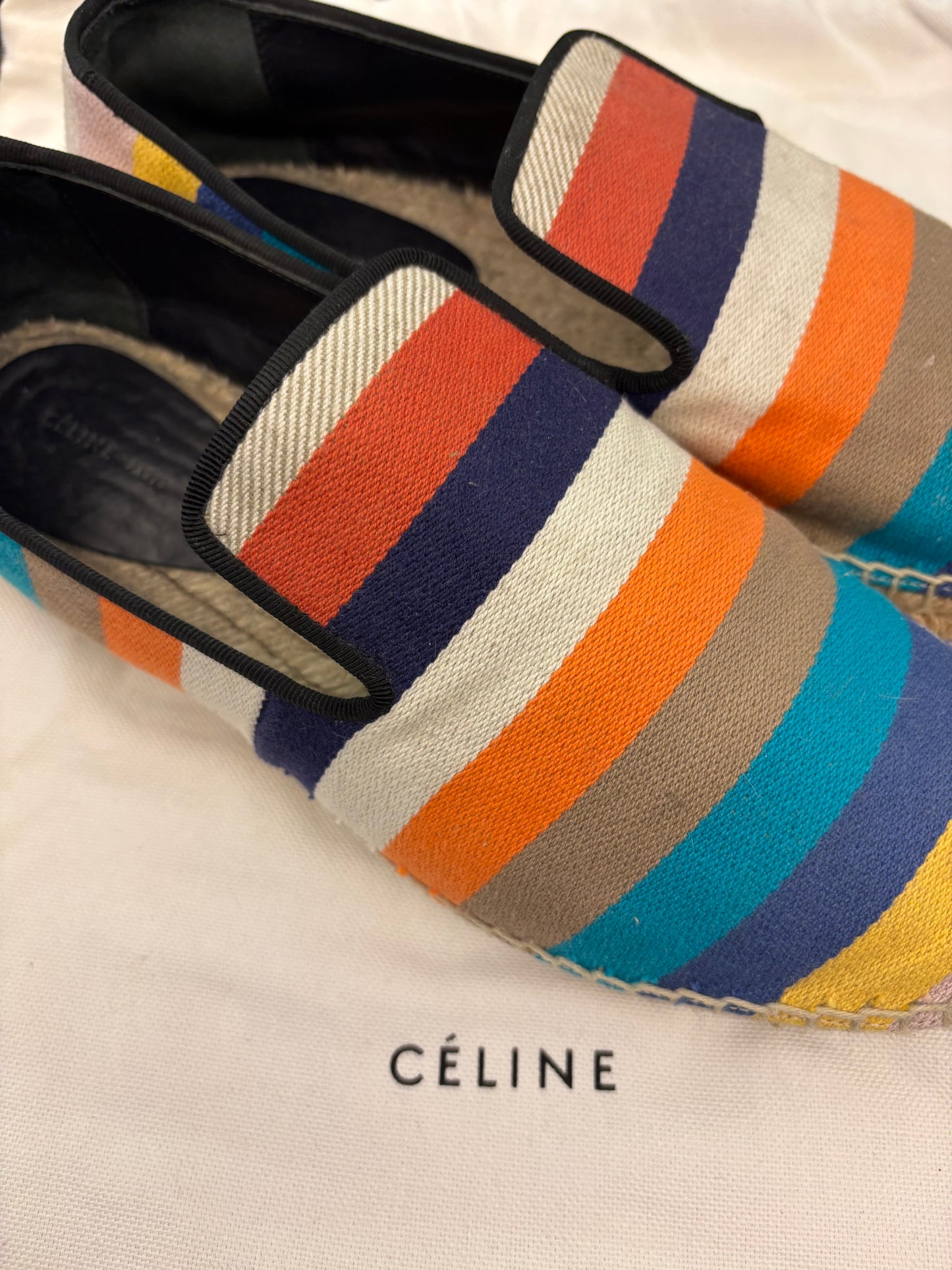 CÉLINE Striped Canvas Espadrilles Size 39