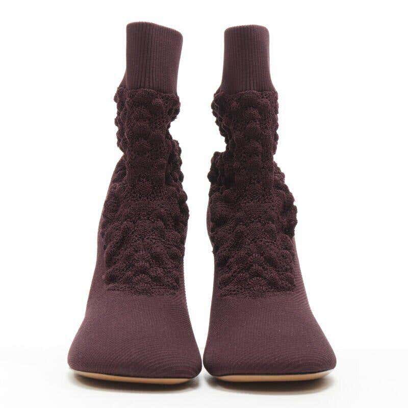 CÉLINE Knitted Boots in Burgundy Size 38