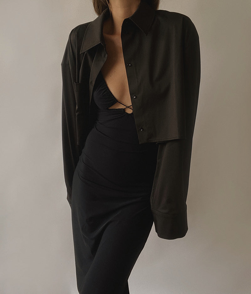 AMAZUÌN Ruched Halter Maxi Dress Black Size S