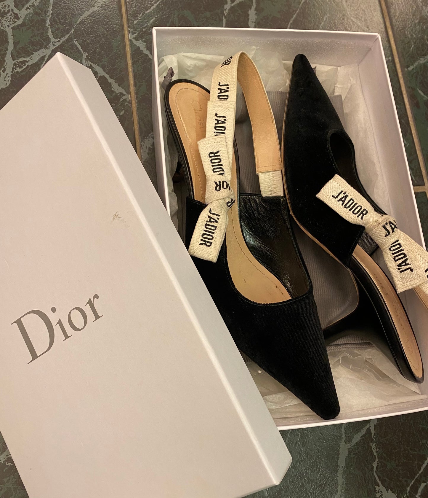 CHRISTIAN DIOR J’Adior Slingback Pumps Black Velvet Size 39,5