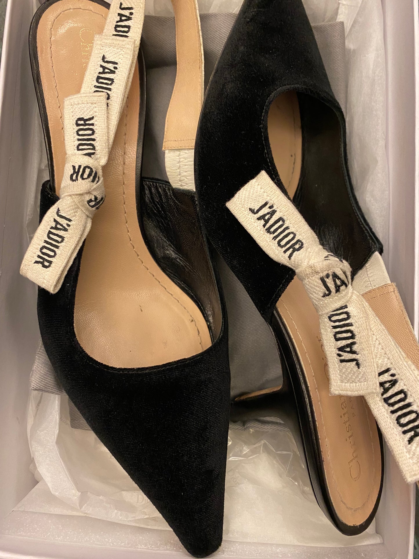 CHRISTIAN DIOR J’Adior Slingback Pumps Black Velvet Size 39,5