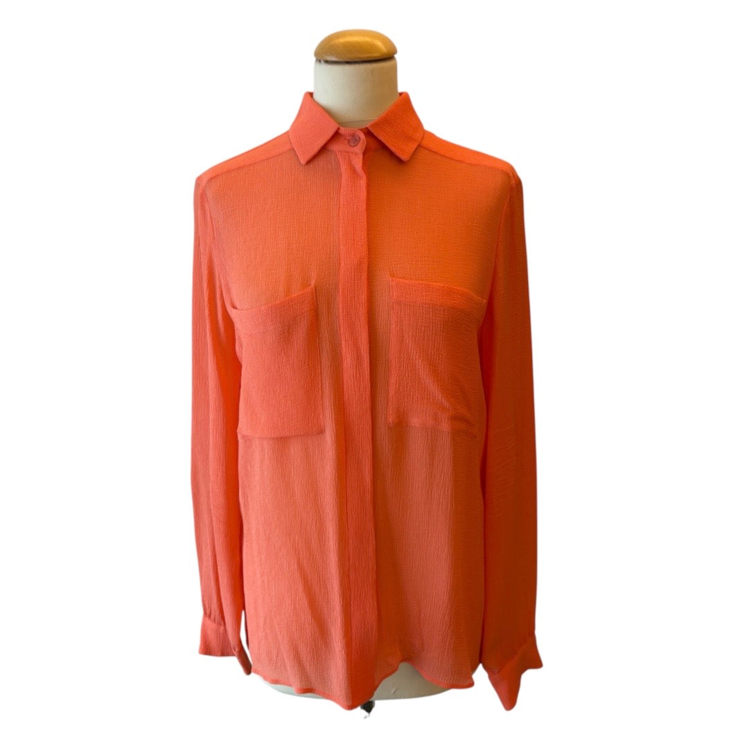 STELLA McCARTNEY Silk Pocket Blouse - Coral Orange Size S