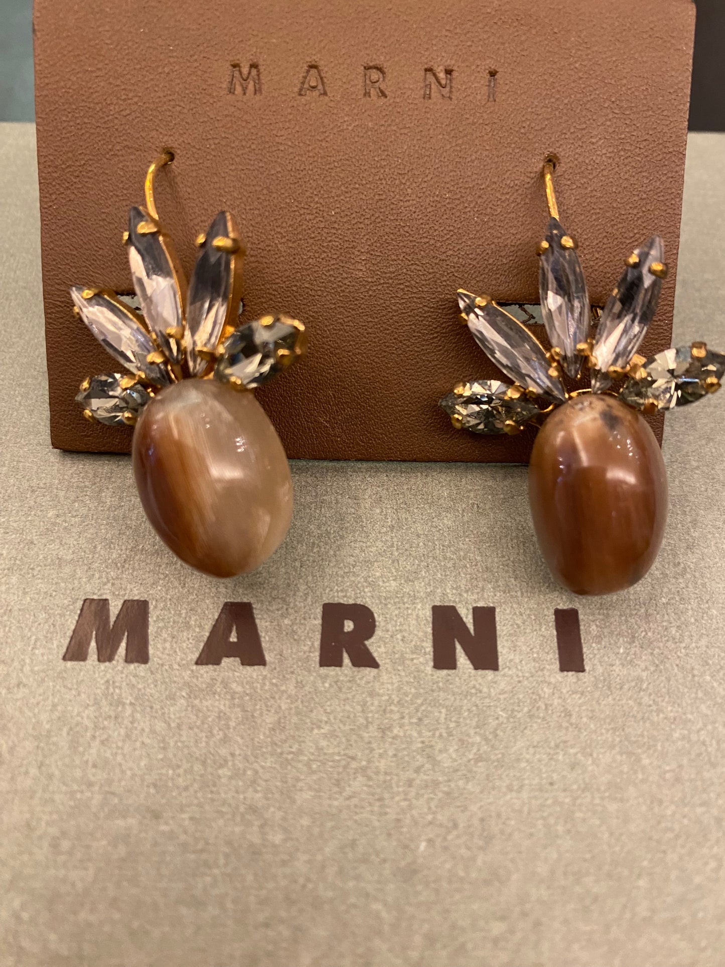 MARNI Tortoise Baguette Crystal Earrings