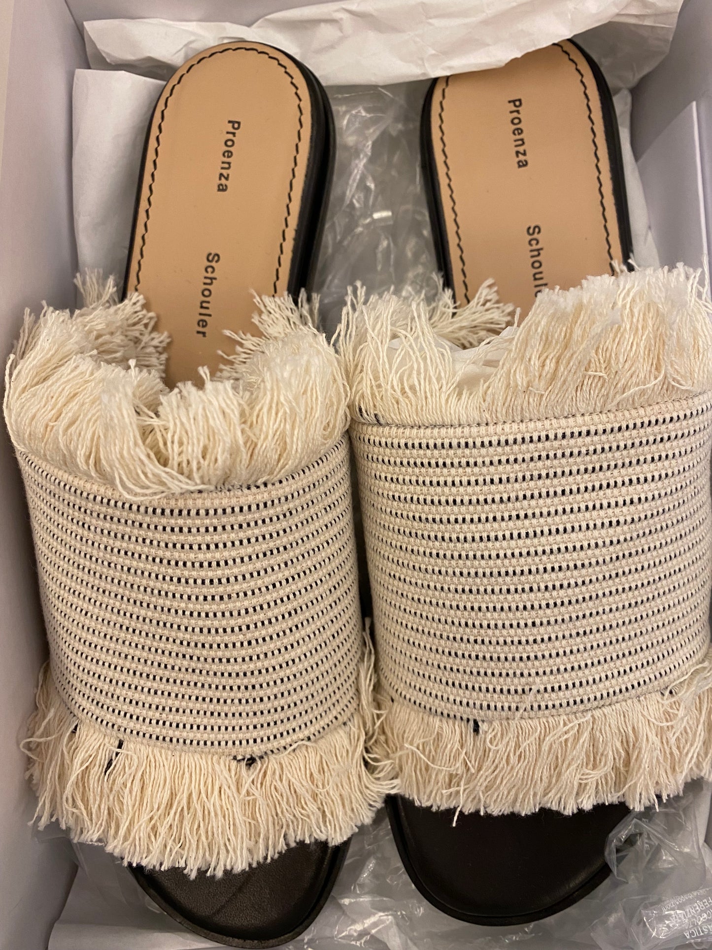 PROENZA SCHOULER Fringed Canvas Sliders Size 40