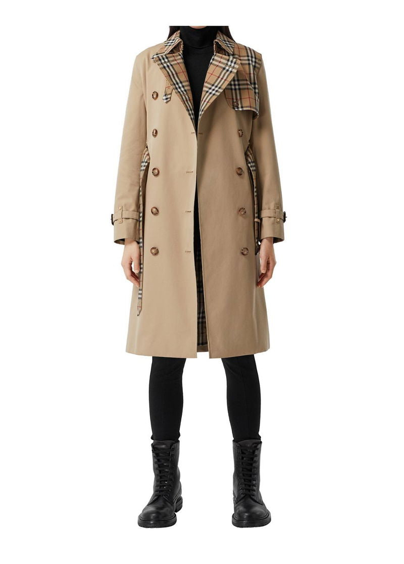 BURBERRY Check Panel Cotton Gabardine Trench Coat Size IT 42
