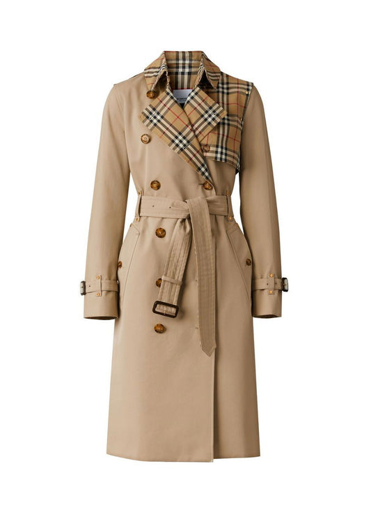 BURBERRY Check Panel Cotton Gabardine Trench Coat Size IT 42
