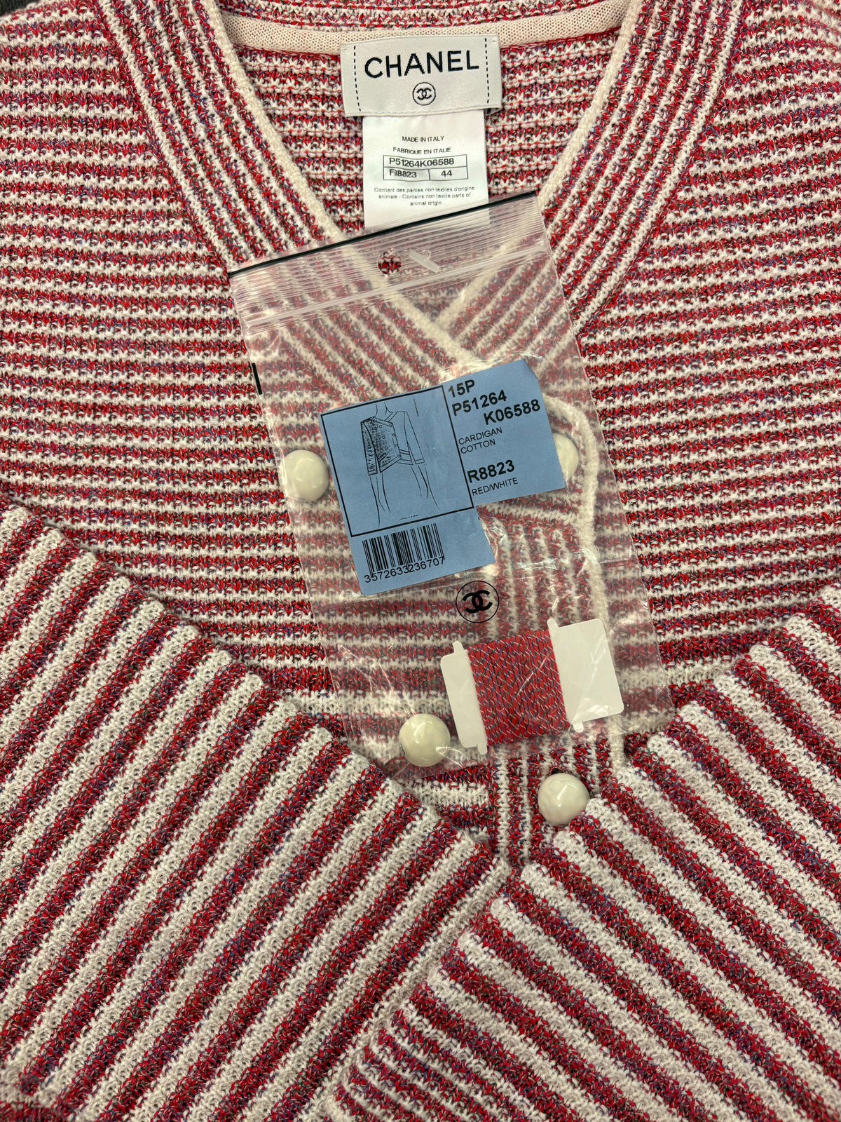 CHANEL (NWT) 2015 Pre-Spring/Summer Striped Knit Jacket Size IT 44