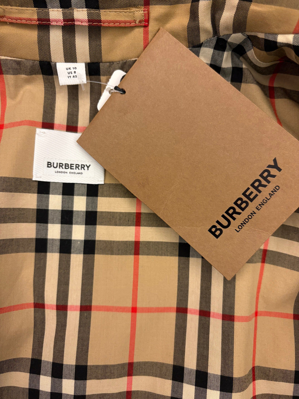 BURBERRY Check Panel Cotton Gabardine Trench Coat Size IT 42