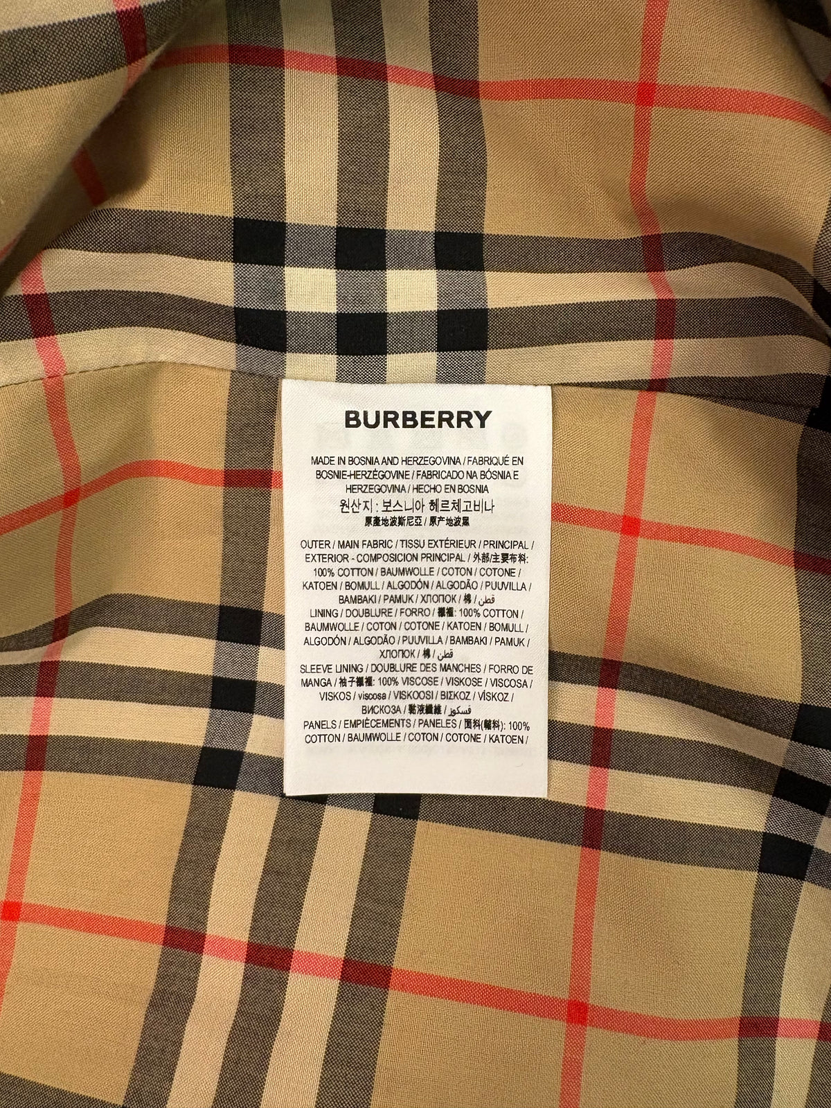 BURBERRY Check Panel Cotton Gabardine Trench Coat Size IT 42