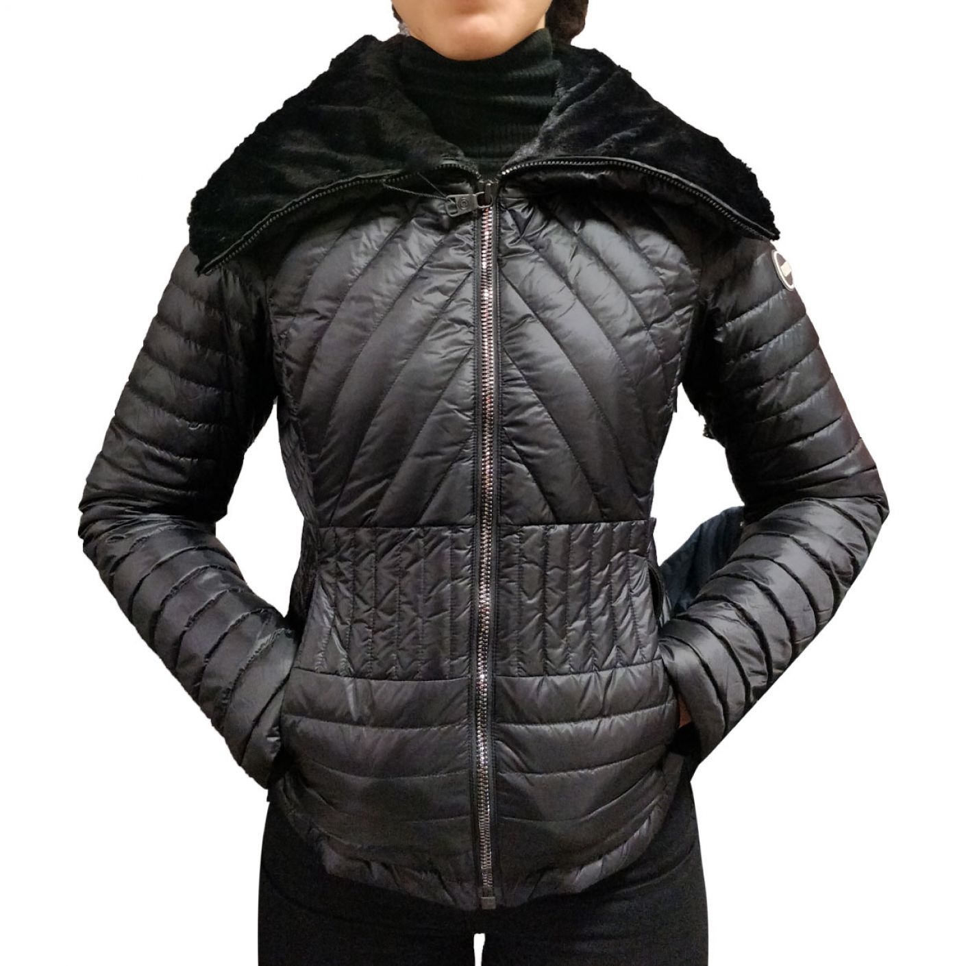 COLMAR Black Faux Fur Down Jacket Size 38