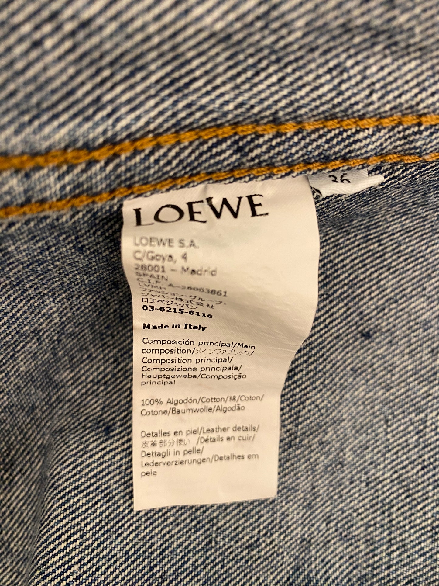 LOEWE Leather-trimmed Denim Jacket Size 36